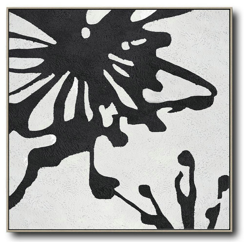 Extra Large Canvas Art,Minimal Black White Abstract Flower Painting - Oversized Art